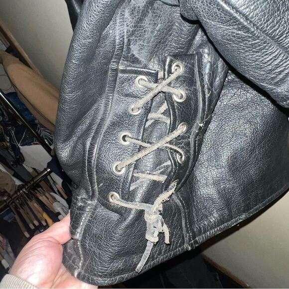 VINTAGE UNBRANDED genuine leather motor cycle jacket L - Picture 6 of 9